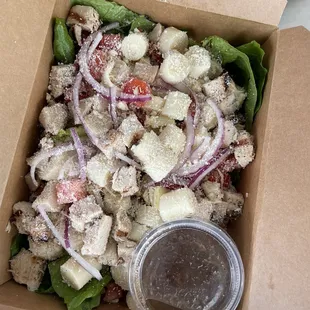 Hearts of Palm salad! I added chicken. They didn&apos;t skimp on the portions!