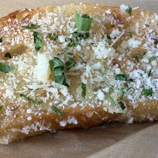 3 slices of Garlic toast made from Focaccia bread-divine! But pretty garlicky.