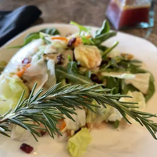 Loved smelling the fresh Rosemary. The field greens salad with Anjou Pear and dried cranberries and walnuts was enough for 2 to share.
