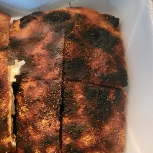 Burned crust of our pizza