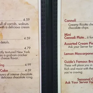 Dessert menu