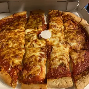 Large pepperoni sausage, extra sauce, extra spin.