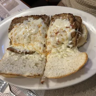 One HALF Eggplant Parmesan sandwich (can order half sandwiches).