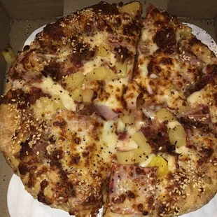Baby Hand Tossed Round The Hawaiian Pizza, I suggest medium if you want an actual pizza