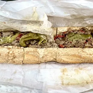 Large cheesesteak with long hots