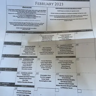 February calendar menu