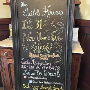 The Dec. 31 menu