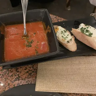 Tomato soup and cheese toasts
