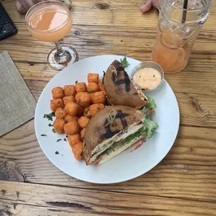 a plate of food on a wooden table