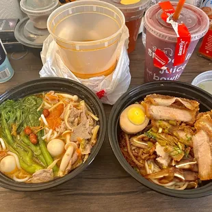 C1. House Special GRN (extra crispy pork), B2. Nanning Spicy Rice Noodle Soup