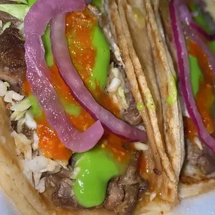 a close up of a taco