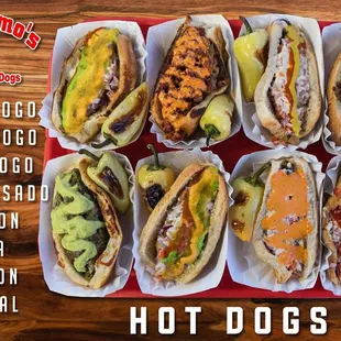 The variety of hotdogs from guillermos tacos