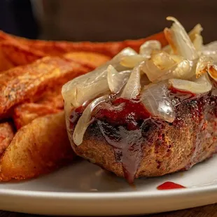 a burger and fries
