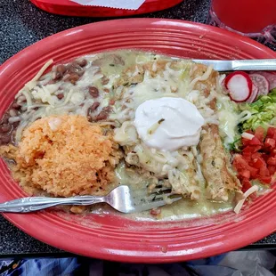 Enchiladas with rice and beans