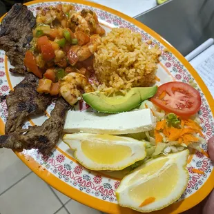 Carne Asada with grill shrimp.