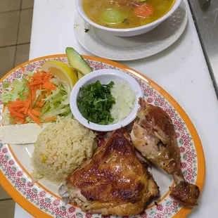 Chicken Soup with grilled chicken on the side.