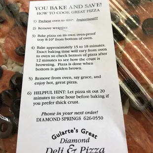 Take n bake pizza instructions