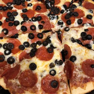 My baked pizza. I sliced it before I took the pic. It comes unsliced. Yum'