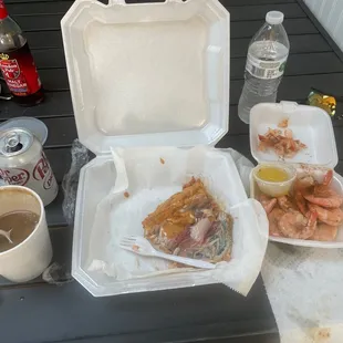 Gumbo bowl fried mahi-mahi boiled shrimp