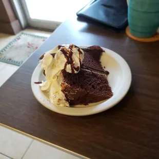 a piece of chocolate cake on a plate