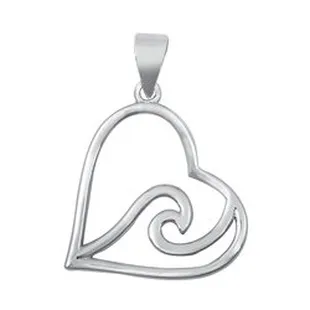 Heart &amp; Wave Pendant in Sterling Silver