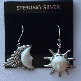 Sterling Silver Bone Moon &amp; Sun Earrings