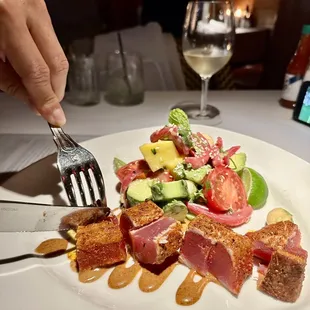 Grilled Aji, tuna with avocado, tomatoes, and mango... I could do this all day