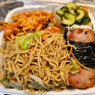 Lunch from@Gulick Delicatessen; 3/25/2024. My Deli Grindz, missing my *Shrimp Tempura* (lol!),hahaha, I&apos;m j/k! So Stuffed &amp; So much Noodles!