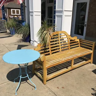 Another bench &amp; table outside across from the other one