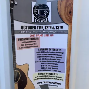 Weekend festivity schedule