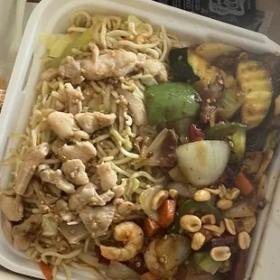 Combo plate + add chicken to the chowmein for extra protein