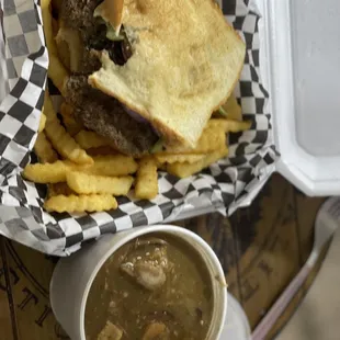 Burger and small gumbo