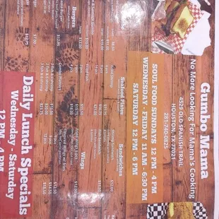 a menu for a burger restaurant