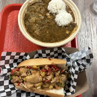 Vegan gumbo and vegan po boy