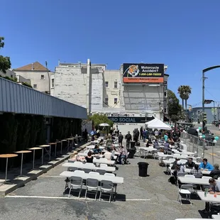 Outside seating for the grand opening of Gumbo Social