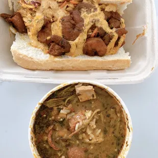 shrimp po&apos; boy  - pre-prepared shrimp seemed overcooked.                      gumbo - good flavor