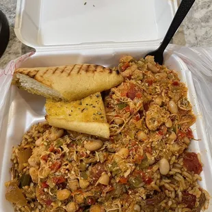 White Chicken Chili over Jambalaya