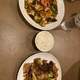 two plates of food on a table