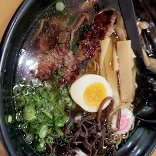 Tonkotsu Ramen with beef. Subbed veggie broth.