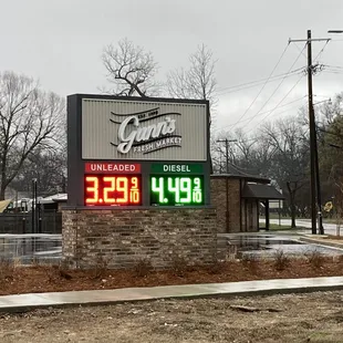 fuel station price sign for gasoline and diesel fuel