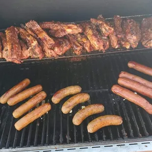 sausages on a grill