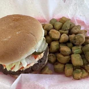Pimento cheeseburger and fried okra