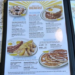 menu, pancakes