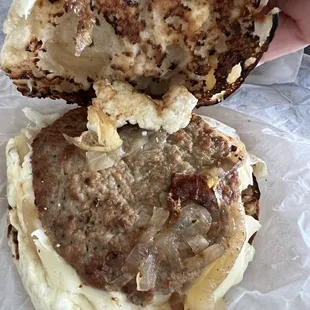 Egg white, turkey sausage &amp; onions on English muffin