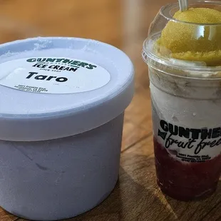 Taro ice cream and large 50/50 Freeze 24oz