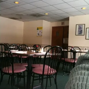 tables and chairs in a restaurant