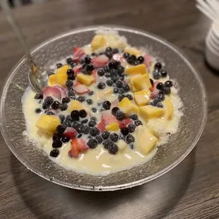 Small Shaved Ice with 3 Toppings (strawberry/Mango/boba). We shared this as a family of 4.