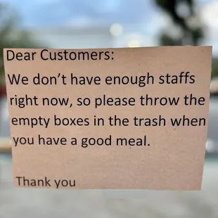 All food comes in to go containers.