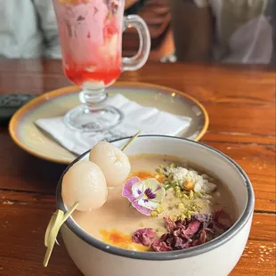 Lychee Ki Tehree Rabdi (front), Kulfi Falooda (back)