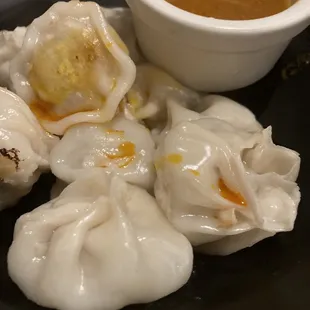 Regular Pork momos with dipping sauce.  Yum!